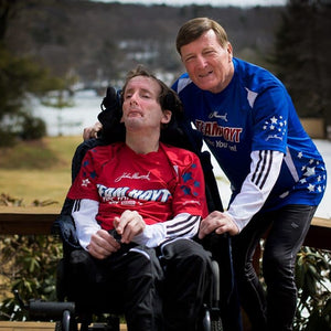 Team Hoyt is father Dick Hoyt and son Rick Hoyt who competed in numerous marathons and triathlons with the father pulling and pushing his quadriplegic son in a wheelchair.