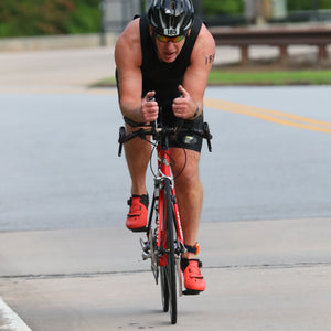 Herron Apparel Eco-Cool trisuit in action during the bike portion of a triathlon. 