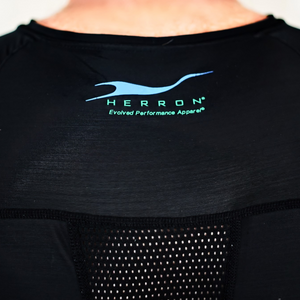 Eco-cool traithlon suit with Herron logo on the upper back.